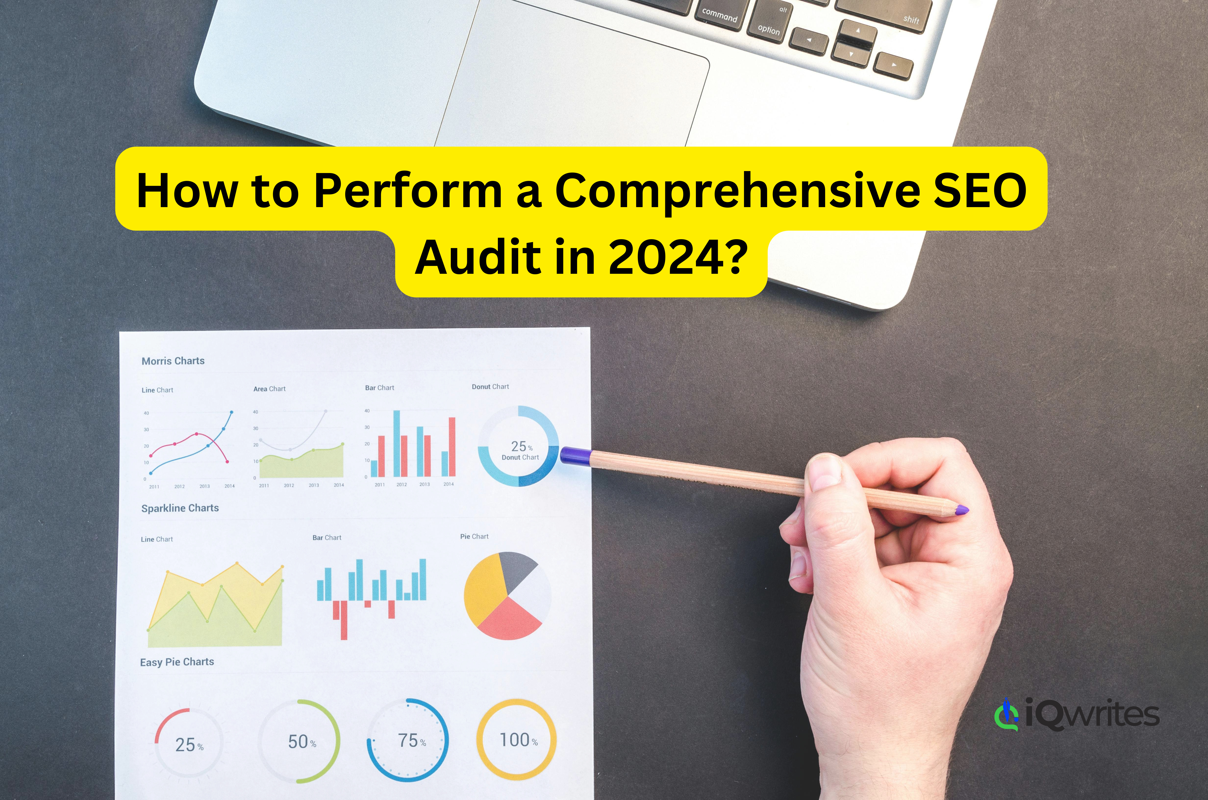 Graphic showing key steps of an SEO audit, including technical analysis, content optimization, and backlink evaluation, tailored for 2024 strategies.